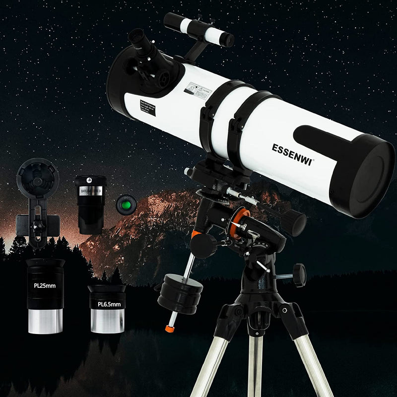 ESSENWI 130EQ Reflector Telescope for Adults Astronomy, Professional Telescope for Adults, with 2 Plossl Eyepieces, 3X Barlow Lens, Adjustable Equatorial Mount Tripod, 2023 New