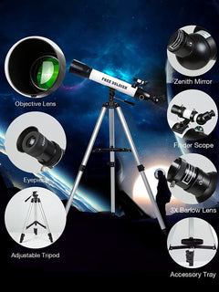 Telescope for Adults Astronomy 700 x 90 mm AZ Astronomical Professional Refractor Telescope for Kids Beginners with Advanced Eyepieces, Tripod, Wireless Remote, White