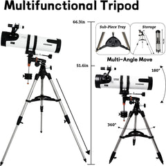 ESSENWI 130EQ Reflector Telescope for Adults Astronomy, Professional Telescope for Adults, with 2 Plossl Eyepieces, 3X Barlow Lens, Adjustable Equatorial Mount Tripod, 2023 New