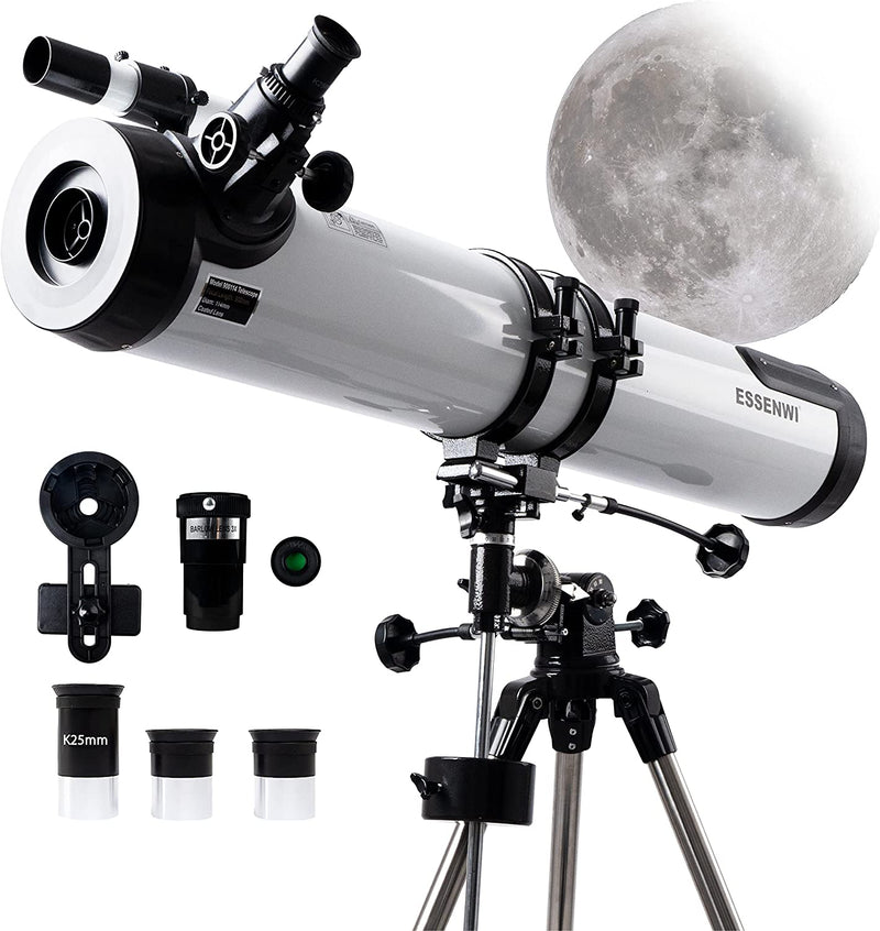 ESSENWI 114EQ Reflector Telescope for Adult Astronomy Beginners - Comes with 3 Eyepieces, 3X Barlow Lens, Moon Filter, and More