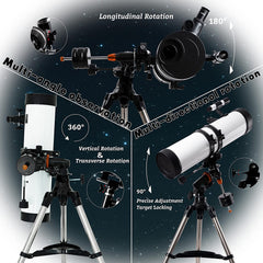 ESSENWI 130EQ Reflector Telescope for Adults Astronomy, Professional Telescope for Adults, with 2 Plossl Eyepieces, 3X Barlow Lens, Adjustable Equatorial Mount Tripod, 2023 New